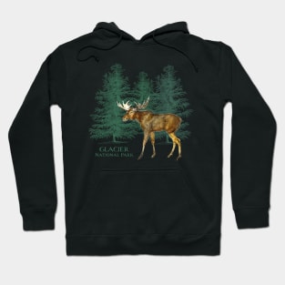 Glacier National Park Montana Moose Trees Vintage Look Rockies Hoodie